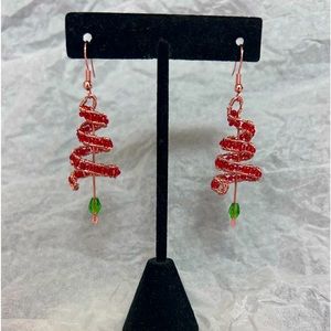 SALE//Handmade spiral Christmas tree earrings